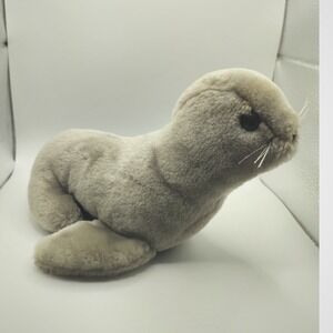 Vintage Dakin Faux Fur Seal Plush Toy Unisex Small Gray Retro 1980s Philippine